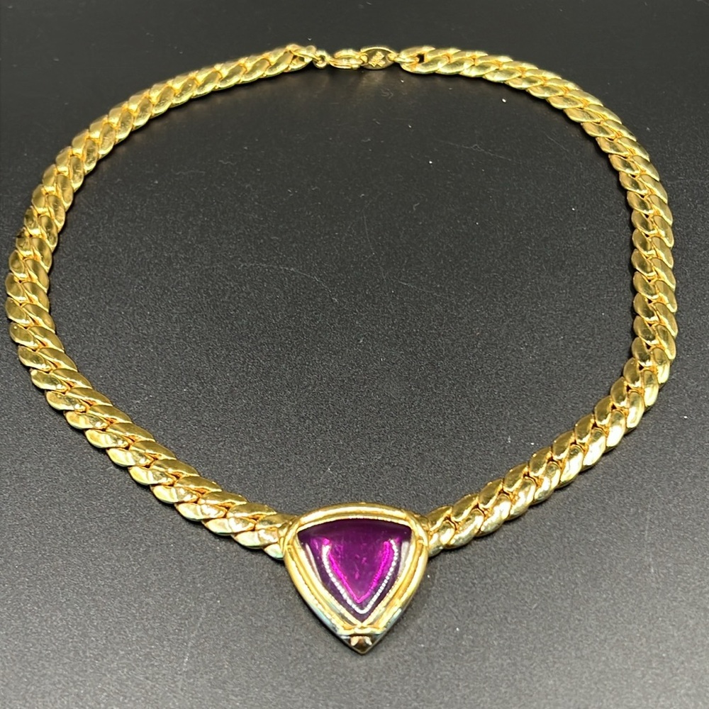 Vintage Trifari purple triangle, heavy chain necklace